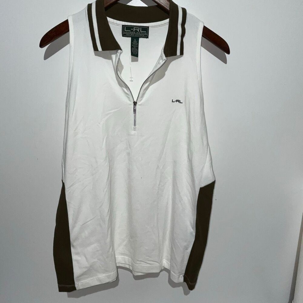 Lauren Ralph Lauren Active Women's White Brown Sleeveless Polo Shirt XL‎ NWOT